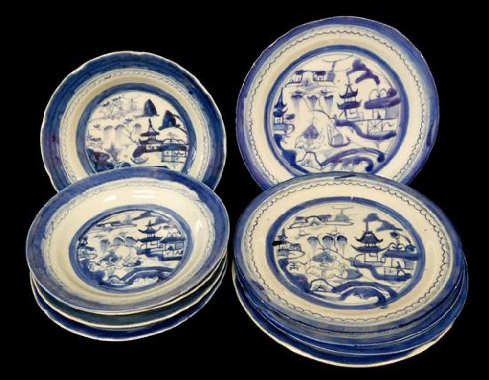 Appraisal: ASIAN Chinese Export Canton porcelain ten pieces blue and white