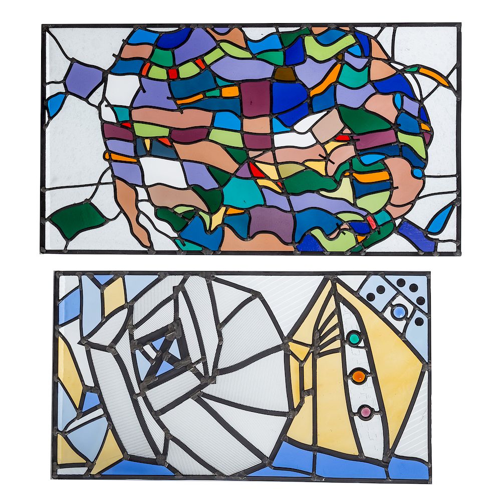 Appraisal: Daniel Herman Two Stained Glass Pieces American b Blue and