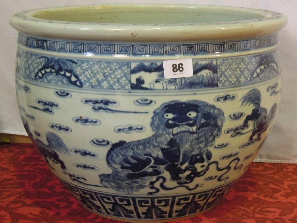 Appraisal: A th century Chinese blue and white fish bowl with