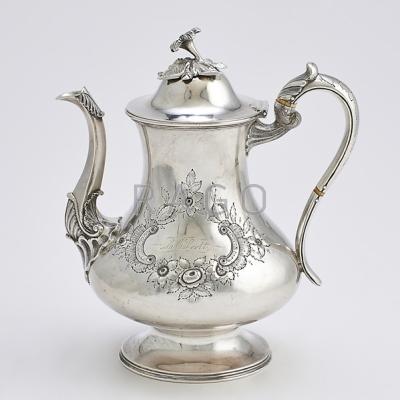 Appraisal: BENNETT CALDWELL AMERICAN COIN SILVER COFFEE POT Pear-shaped with floral