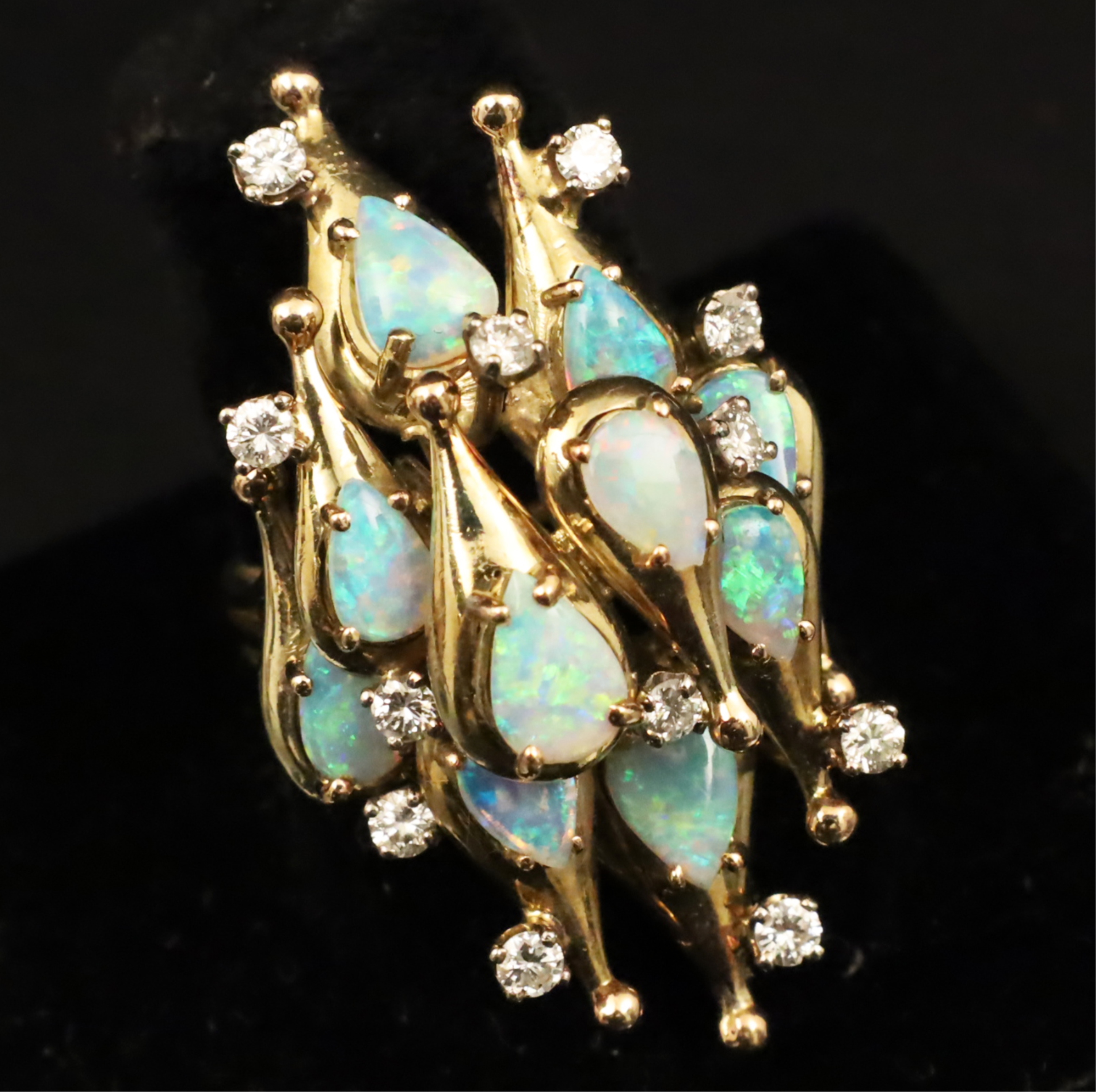 Appraisal: K YELLOW GOLD DIAMOND AND OPAL DINNER RING Custom K