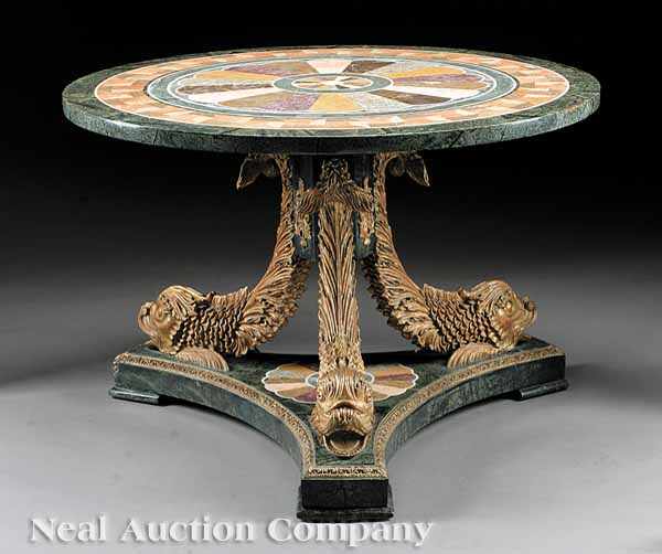 Appraisal: A Neoclassical-Style Specimen Marble and Gilt Carved Center Table the