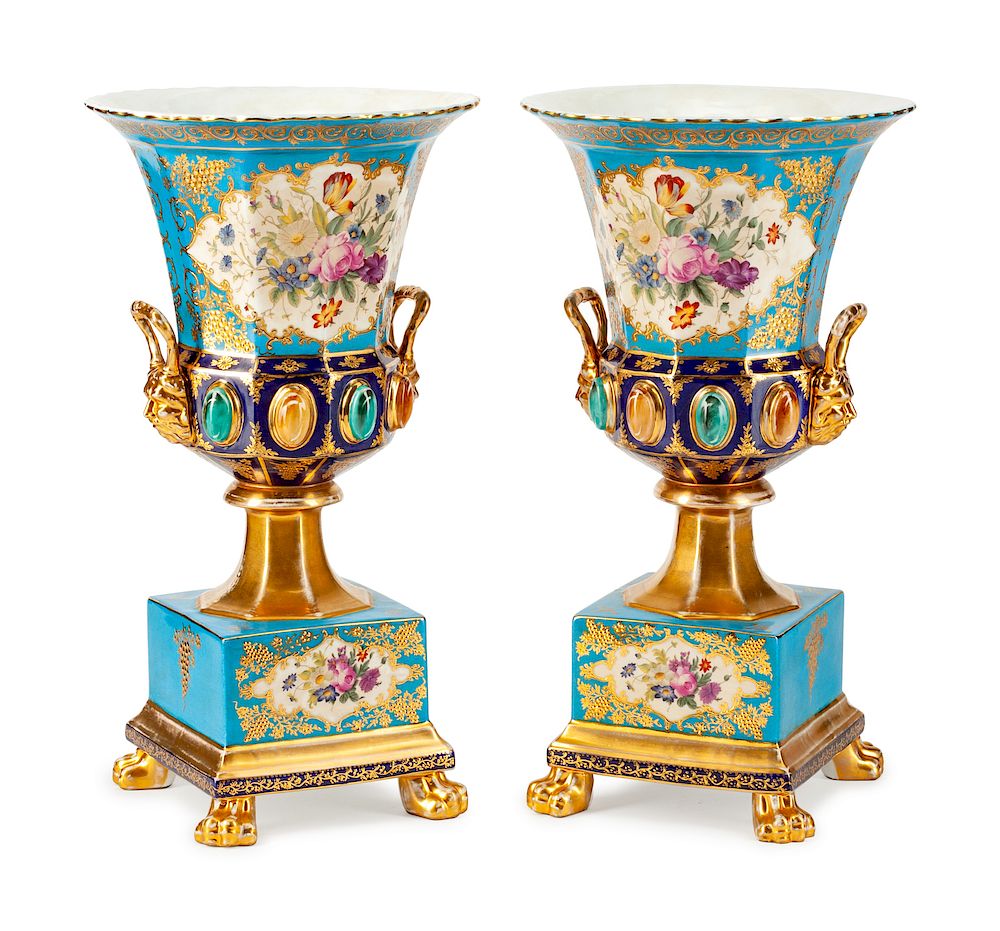 Appraisal: A Pair of Sevres Style Porcelain Campana- Form Two-Handled Urns