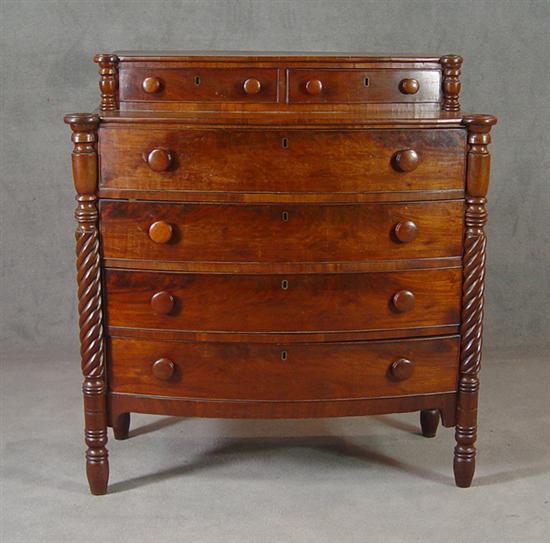 Appraisal: New England Bow Front Chest Circa Mahogany with poplar and