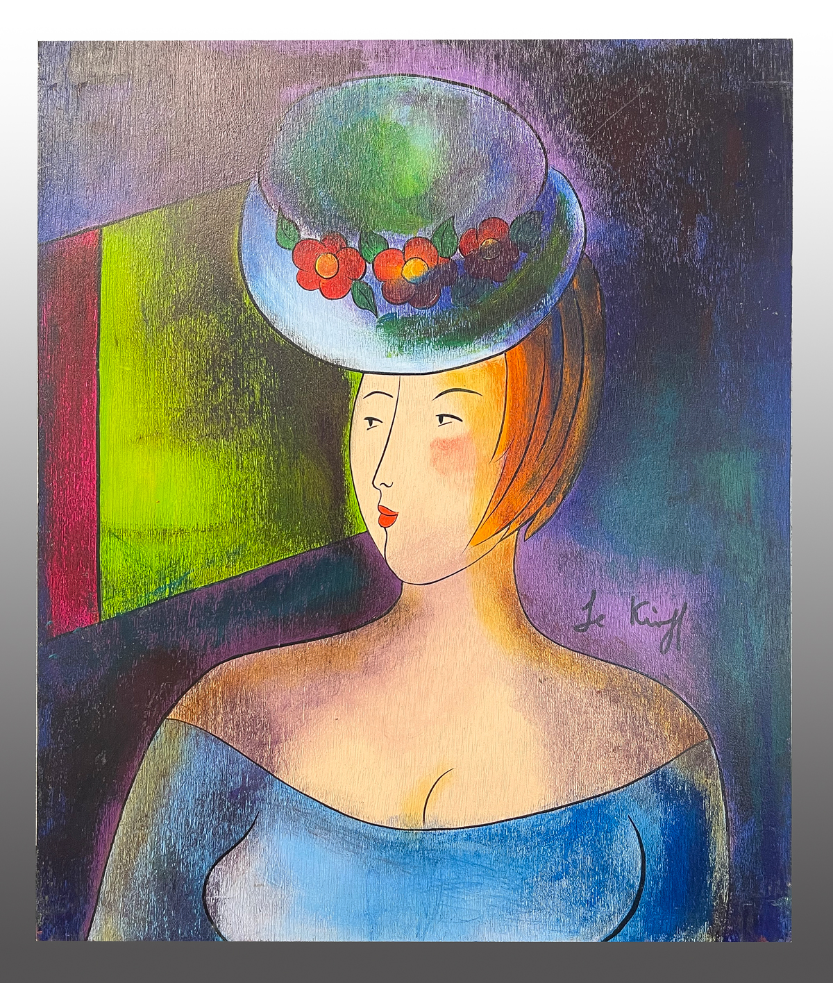 Appraisal: LE KINFF Linda French b Redheaded Beauty wearing Blue Hat