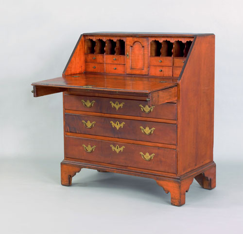 Appraisal: Pennsylvania Chippendale tiger maple slant front desk ca the fall