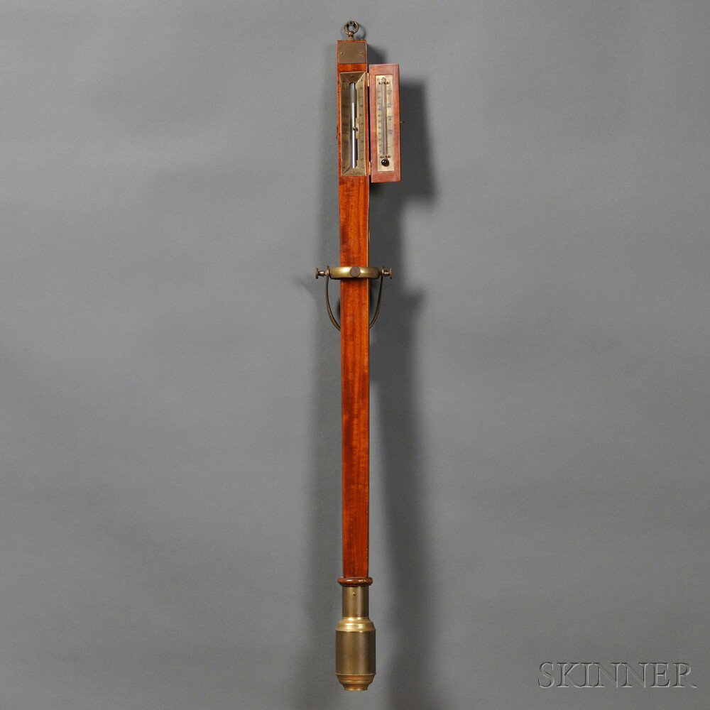 Appraisal: Gimbaled Mahogany Stick Barometer with a hinged door opening to