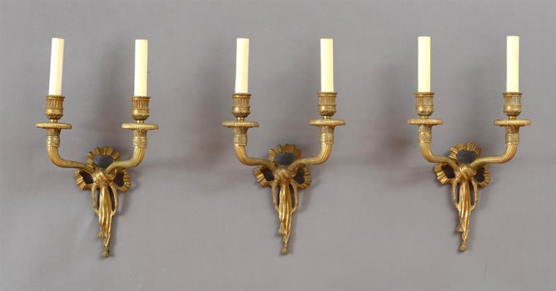 Appraisal: SET OF EIGHT LOUIS XVI STYLE GILT-METAL TWO-LIGHT WALL APPLIQU