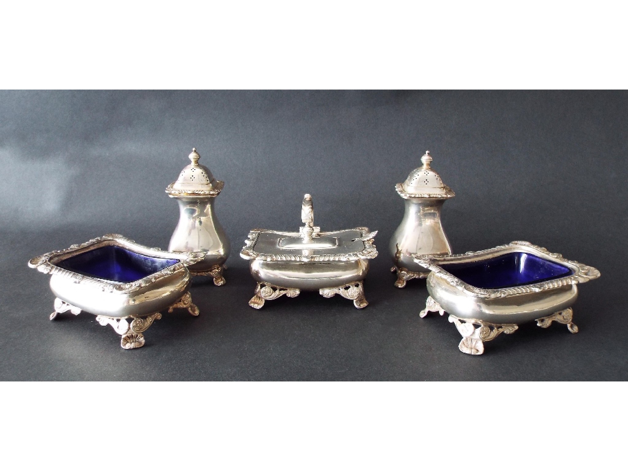 Appraisal: Elkington Co for Asprey of London five piece silver cruet