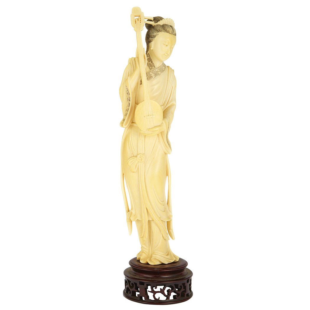 Appraisal: Chinese Ivory Figure of a Maiden with a Sanxian Early