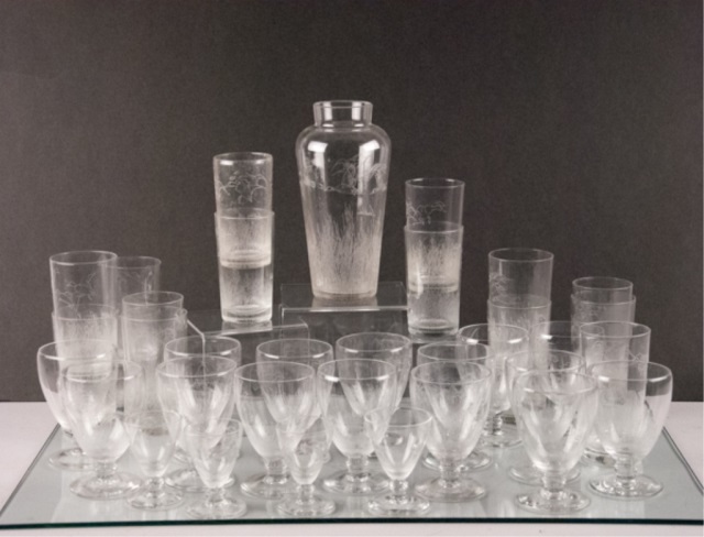 Appraisal: Richard Bishop Etched Glassware To include total pieces H