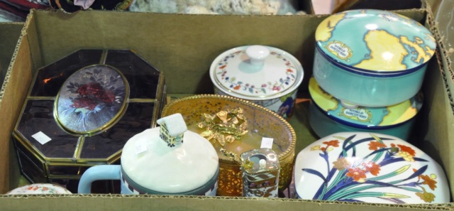 Appraisal: Bx Ceramic BoxesAlso includes hand-painted Nippon hat pin holder