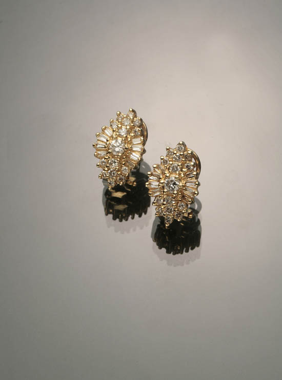 Appraisal: Pair of -Karat Yellow-Gold and Diamond Cluster Pierced Earrings Each