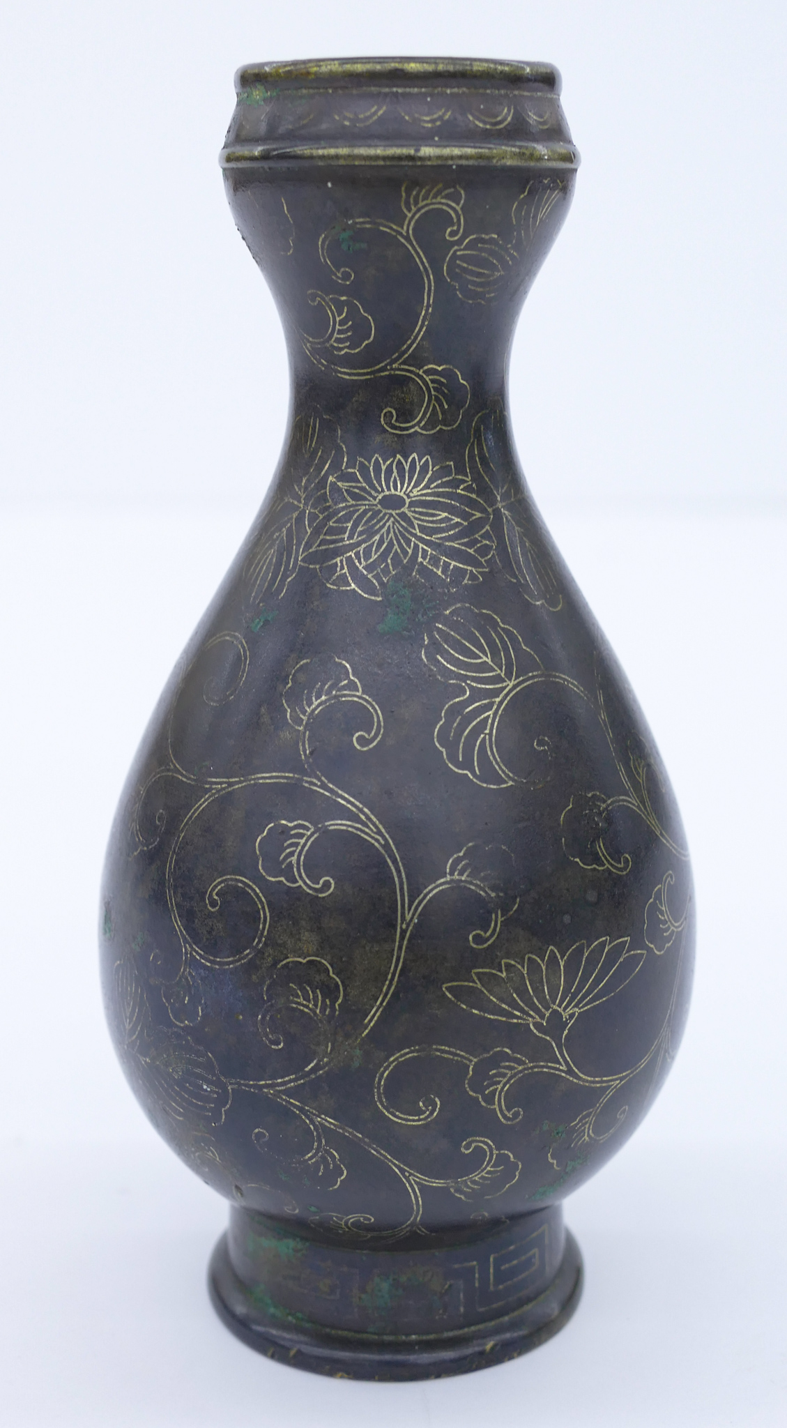 Appraisal: Chinese th Cent Silver Inlaid Bronze Garlic Vase ''x ''