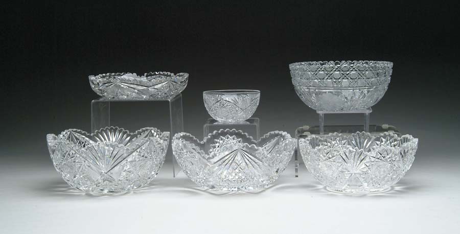 Appraisal: SIX CUT GLASS BOWLS Lot consists of four bowls cut