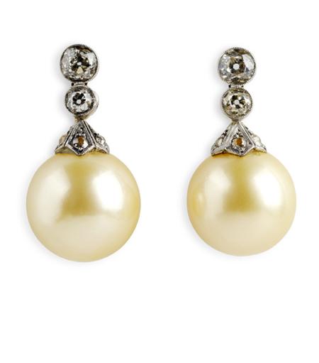 Appraisal: A pair of South Sea cultured pearl and diamond earrings