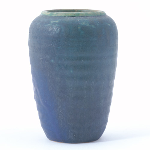 Appraisal: NEWCOMB COLLEGE Ribbed vase covered in indigo and green crystalline