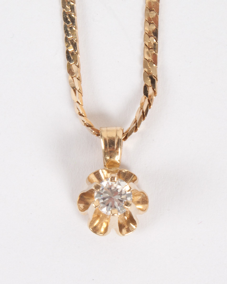 Appraisal: Lady's K gold cubic zirconia pendant necklace herringbone chain in