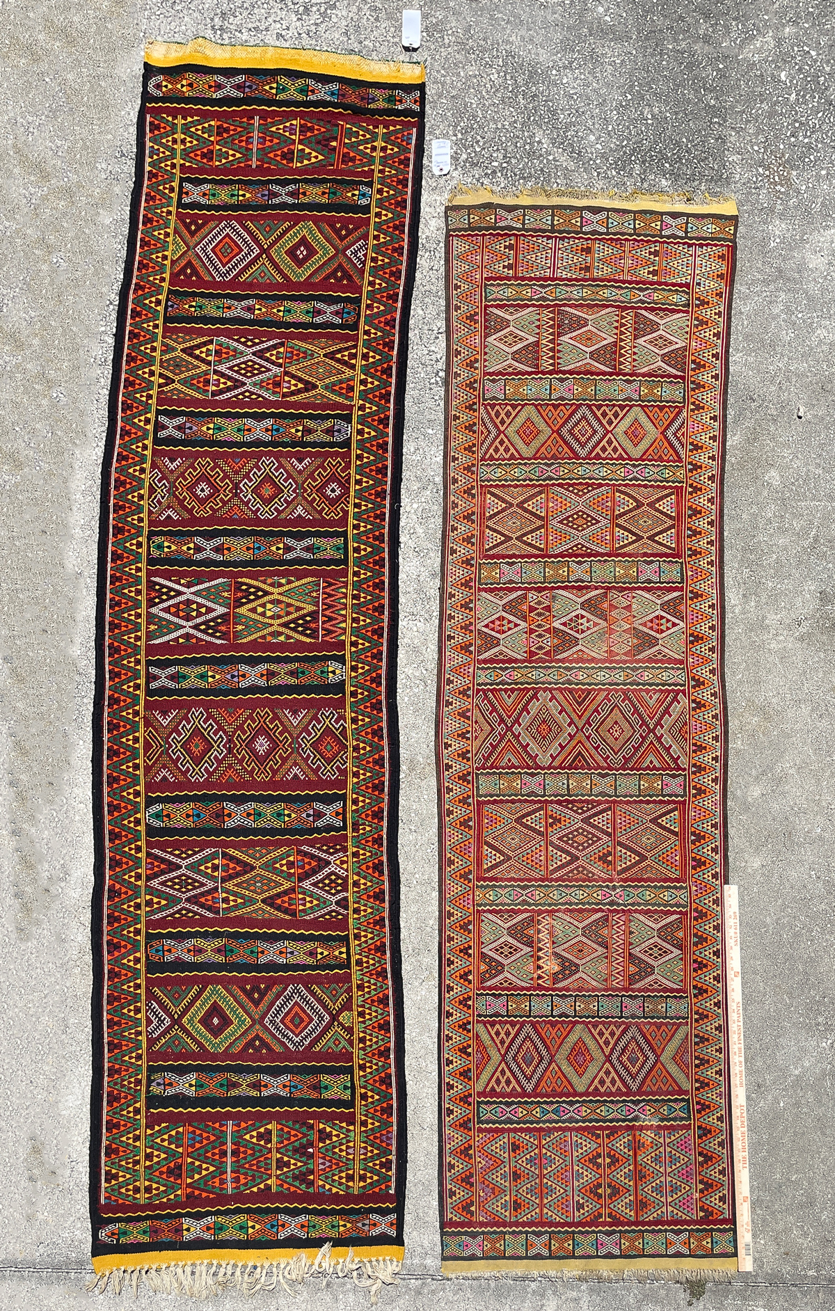 Appraisal: KURDISH OR TRIBAL HAND WOVEN WOOL BANDS TWO PIECES These