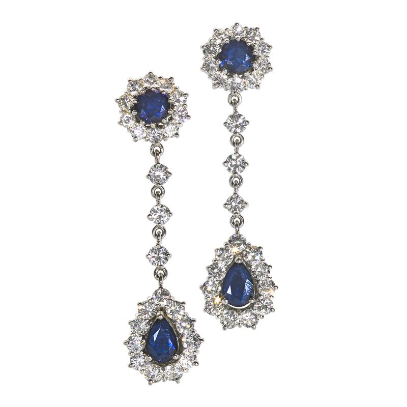 Appraisal: DIAMOND SAPPHIRE K WHITE GOLD PENDANT EARRINGS Condition Report