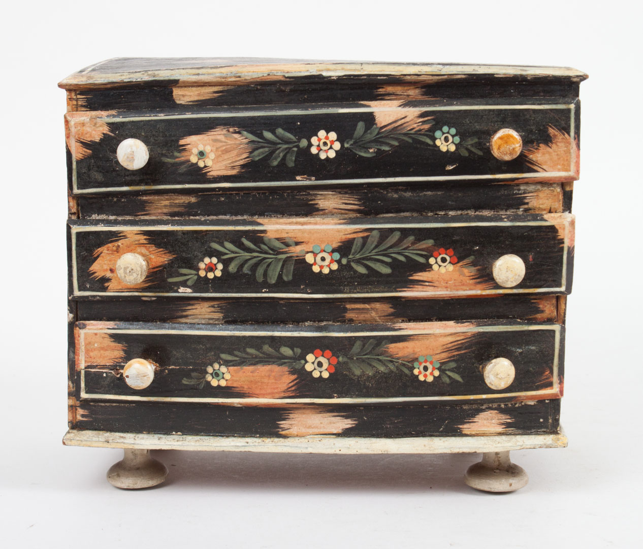 Appraisal: Scandinavian miniature wood chest fourth quarter- th century three-drawer bow-font