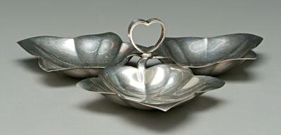 Appraisal: Tiffany sterling dish tri-leaf form heart shaped handle Tiffany amp