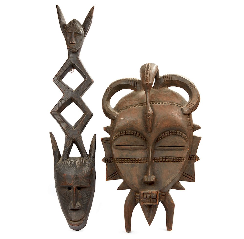 Appraisal: Bambara Mask and Senufo Mask Lot of two carved wood