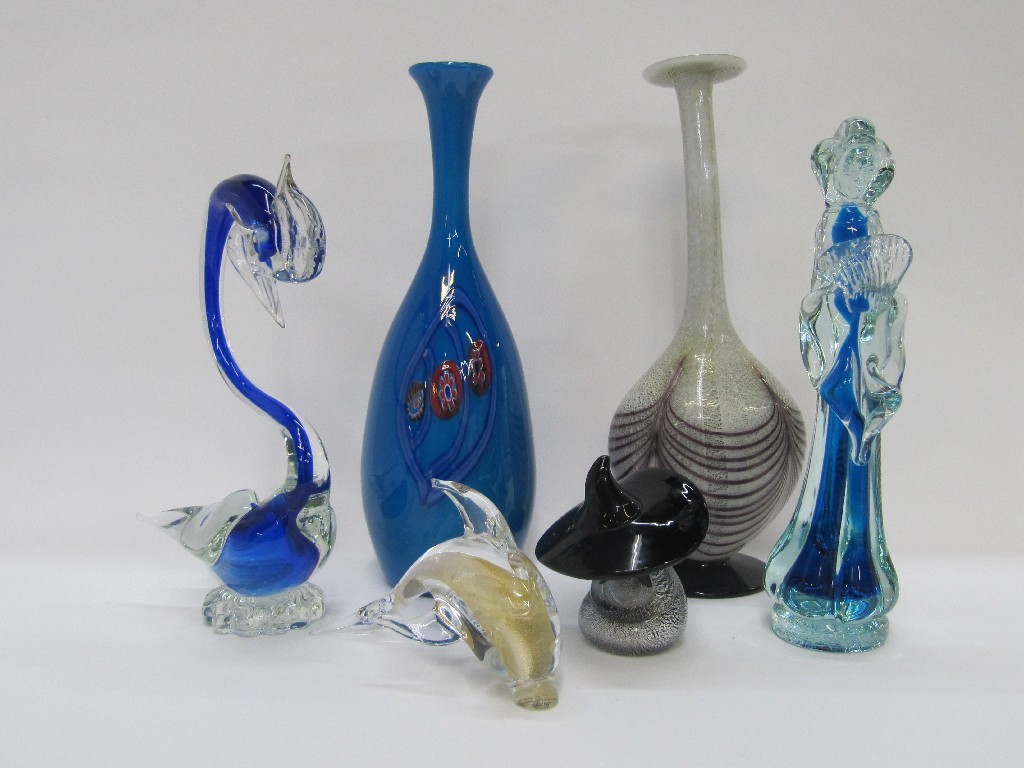 Appraisal: Two Murano glass vases and four glass figures