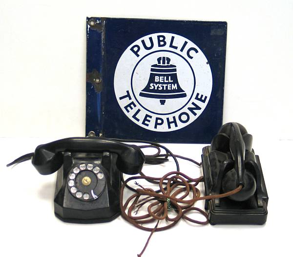 Appraisal: Porcelain Telephone sign telephones Interesting ensemble of mid th century