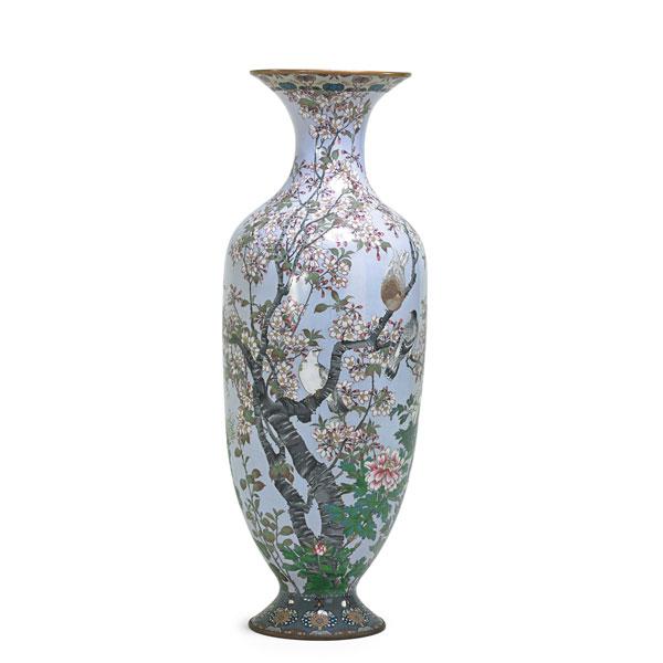 Appraisal: JAPANESE CLOISONNE PALACE VASE Bird and cherry blossom floral decorated