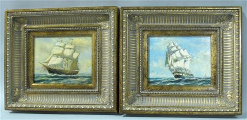 Appraisal: S WRIGHT PAIR OF SHIPS Oil on canvas x in