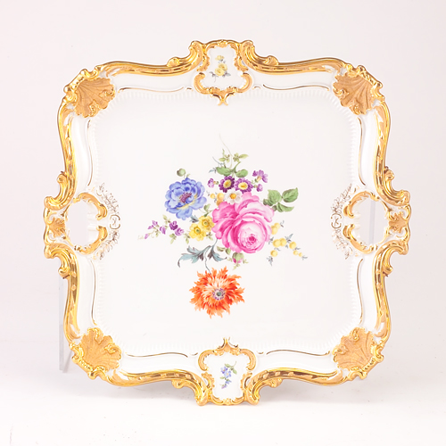 Appraisal: Large Meissen two-handled tray with floral decoration and gilded details