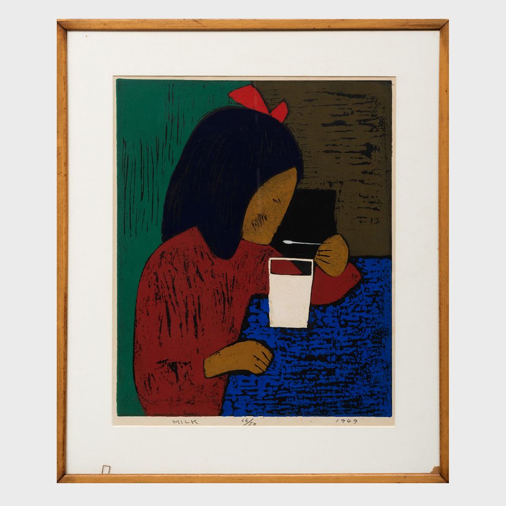 Appraisal: Kiyoshi Saito - Milk Woodcut in colors on Japan signed