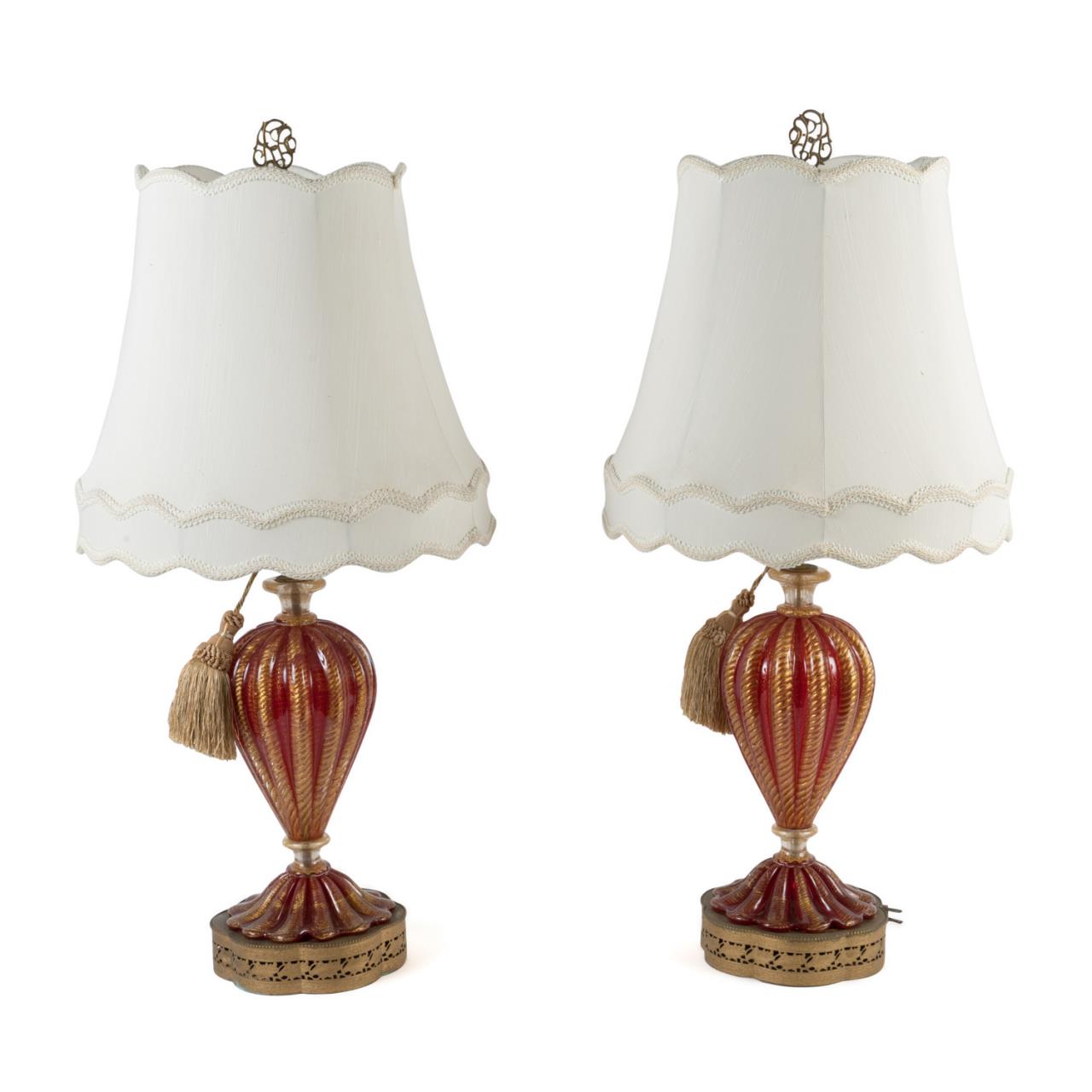 Appraisal: PAIR MURANO CRANBERRY AVENTURINE GLASS LAMPS Pair of attributed to