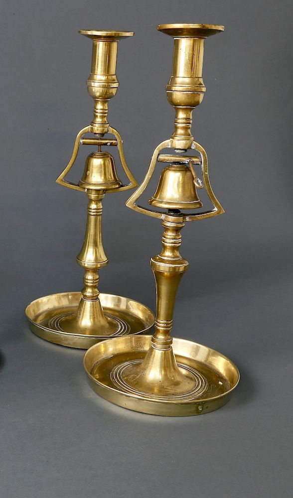 Appraisal: Pair of English Brass Tavern Candlesticks th Century Pair of