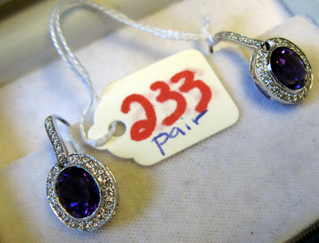 Appraisal: PAIR OF AMETHYST DIAMOND AND EIGHTEEN KARAT WHITE GOLD EARRINGS