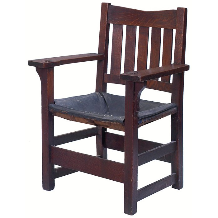 Appraisal: Early Gustav Stickley armchair V back form with five vertical