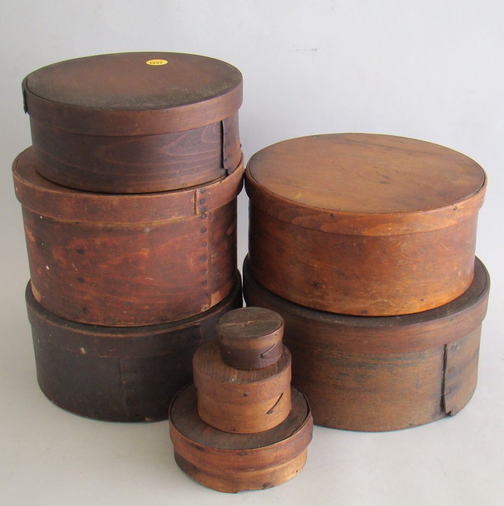 Appraisal: EIGHT ASSORTED TURNED WOODEN BOXES th CenturyIn varying sizes and