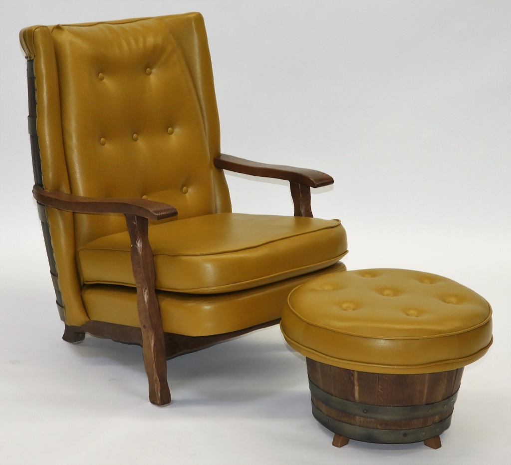 Appraisal: SCHUBERT INDUSTRIES MCM BARREL CHAIR AND OTTOMAN Ohio Circa Yellow