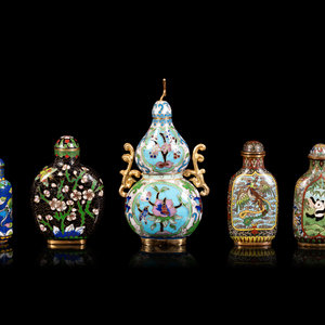 Appraisal: Five Chinese Cloisonn Enamel Snuff Bottles TH CENTURY comprising one