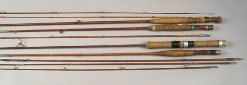 Appraisal: Four miscellaneous bamboo fly rods together with a partial Granger