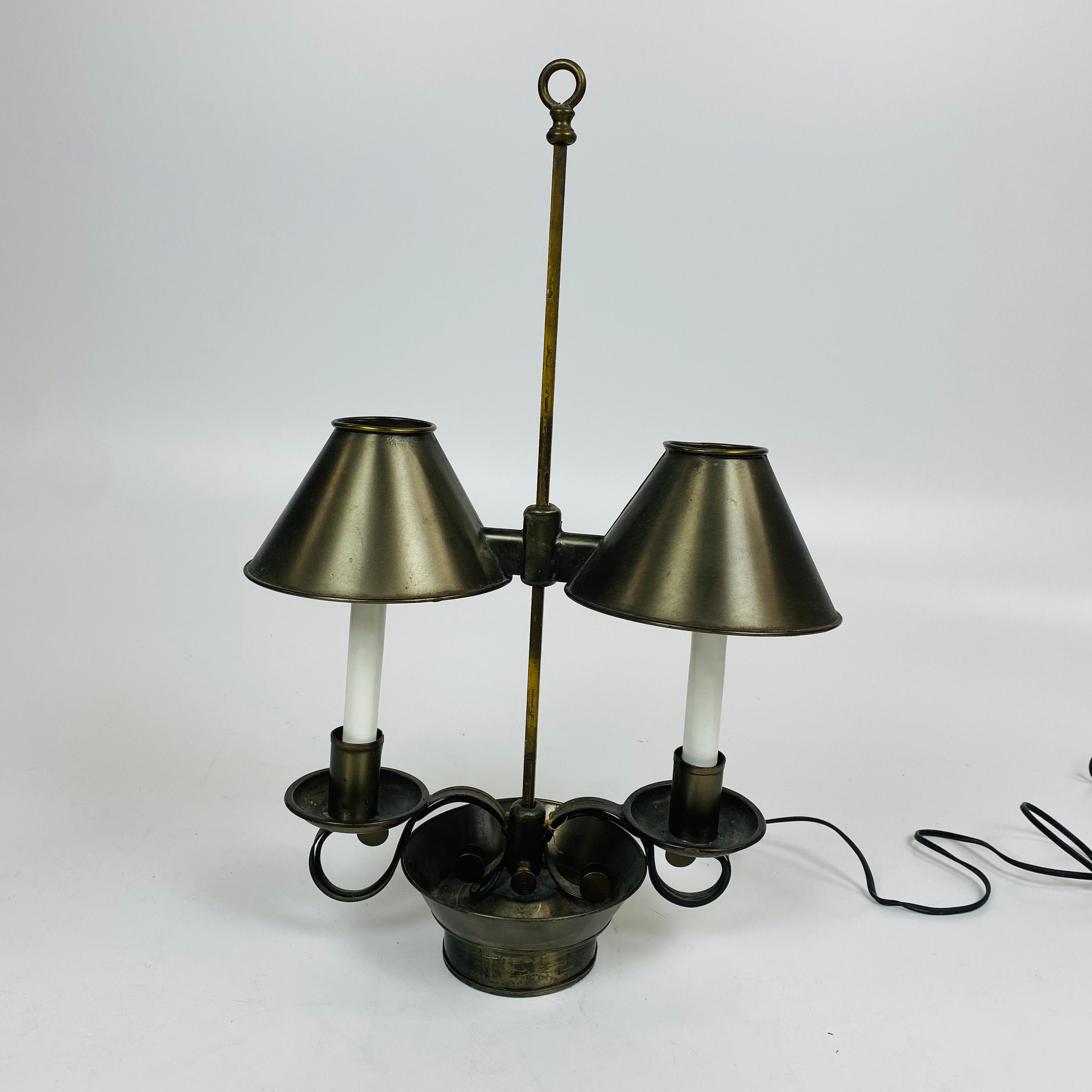 Appraisal: TIN ELECTRIFIED DOUBLE TABLE LAMP ht wd in