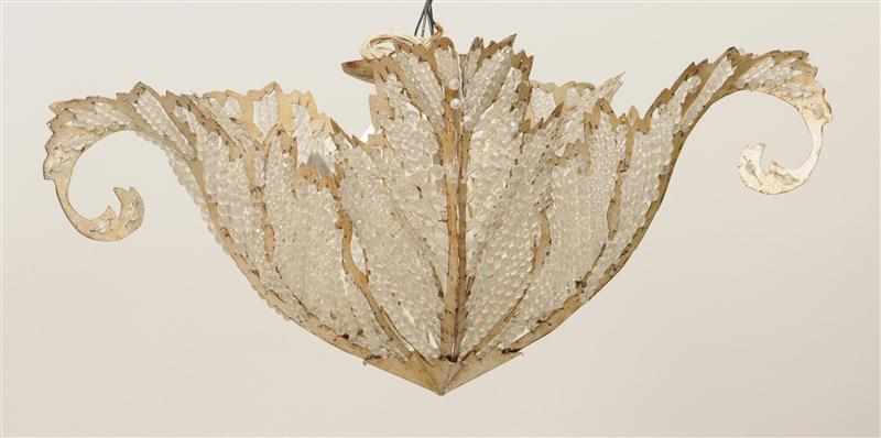 Appraisal: GROUP OF THREE GILT-METAL AND BEADED GLASS FIVE-LIGHT CHANDELIERS IN