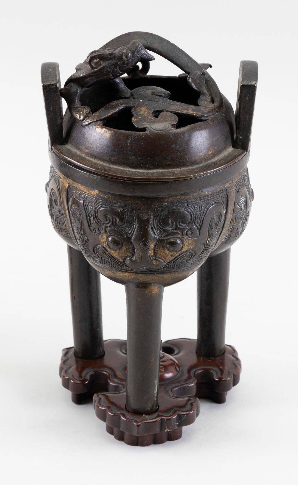 Appraisal: CHINESE BRONZE CENSER MING DYNASTY HEIGHT LENGTH ACROSS HANDLES CHINESE