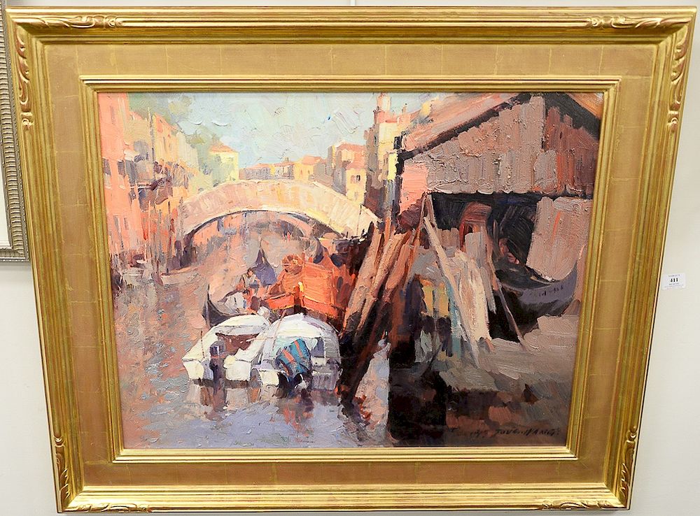 Appraisal: Jove Wang b oil on canvas Venice Canal signed lower