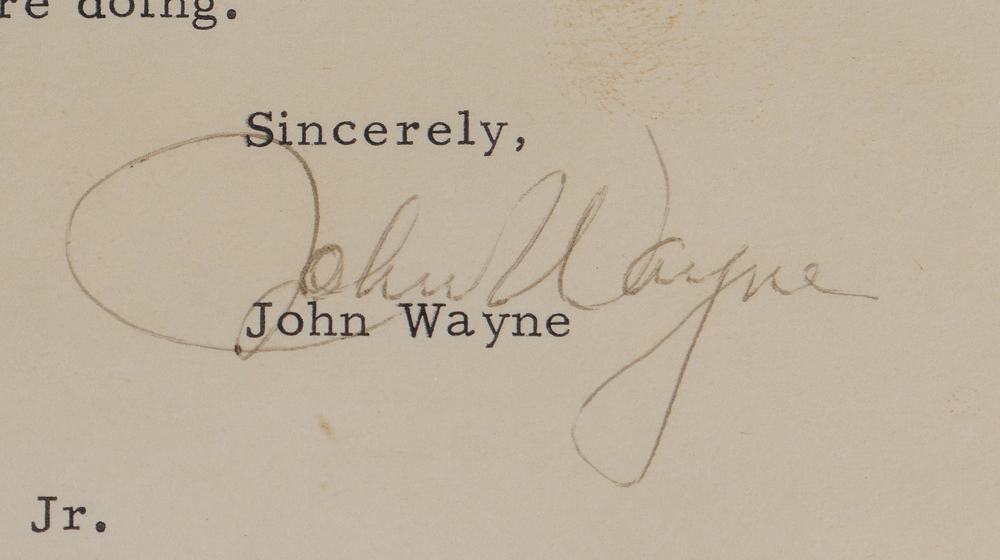 Appraisal: JOHN WAYNE SIGNED LETTER Dated May to Commander C H