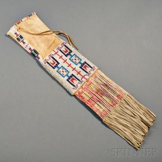 Appraisal: Lakota Beaded and Quilled Hide Pipe Bag c late th