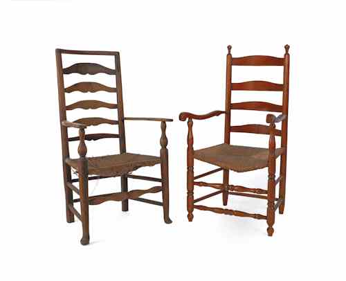 Appraisal: Two rush seat ladderback armchairs