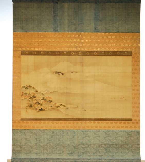 Appraisal: ANTIQUE JAPANESE SCROLL PAINTING Antique Japanese silk scroll painting depicting