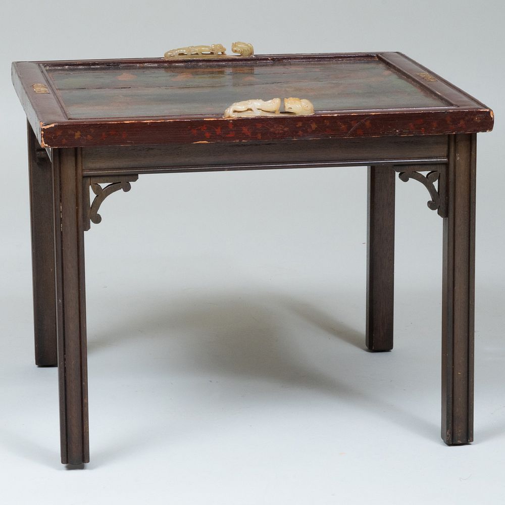 Appraisal: Chinese Jade Mounted Lacquer Panel Mounted as a Low Table